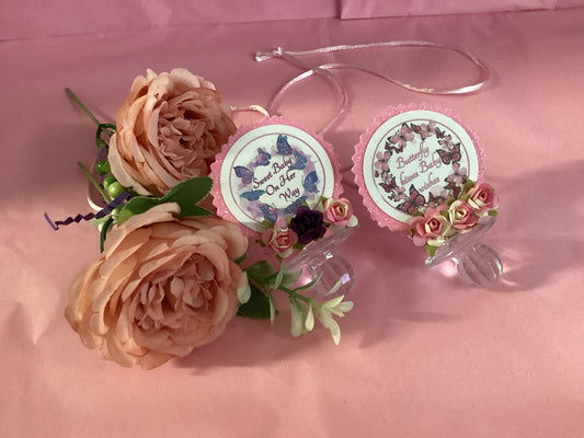 Butterfly baby shower favors/butterfly baby shower pacifier/butterfly baby shower necklace game/butterfly baby shower